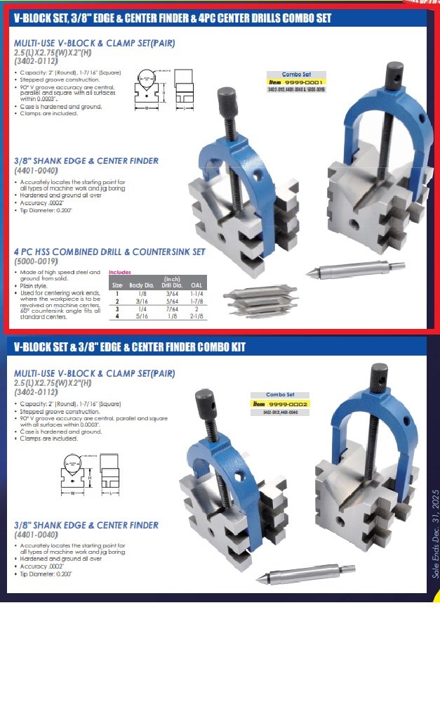 HHIP 2.5" V-BLOCK 3/8 EDGE/CENTER FINDER & 4 PC CENTER DRILLS (9999-0001) - Image 9