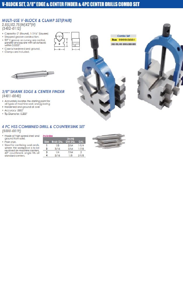 HHIP 2.5" V-BLOCK 3/8 EDGE/CENTER FINDER & 4 PC CENTER DRILLS (9999-0001) - Image 8