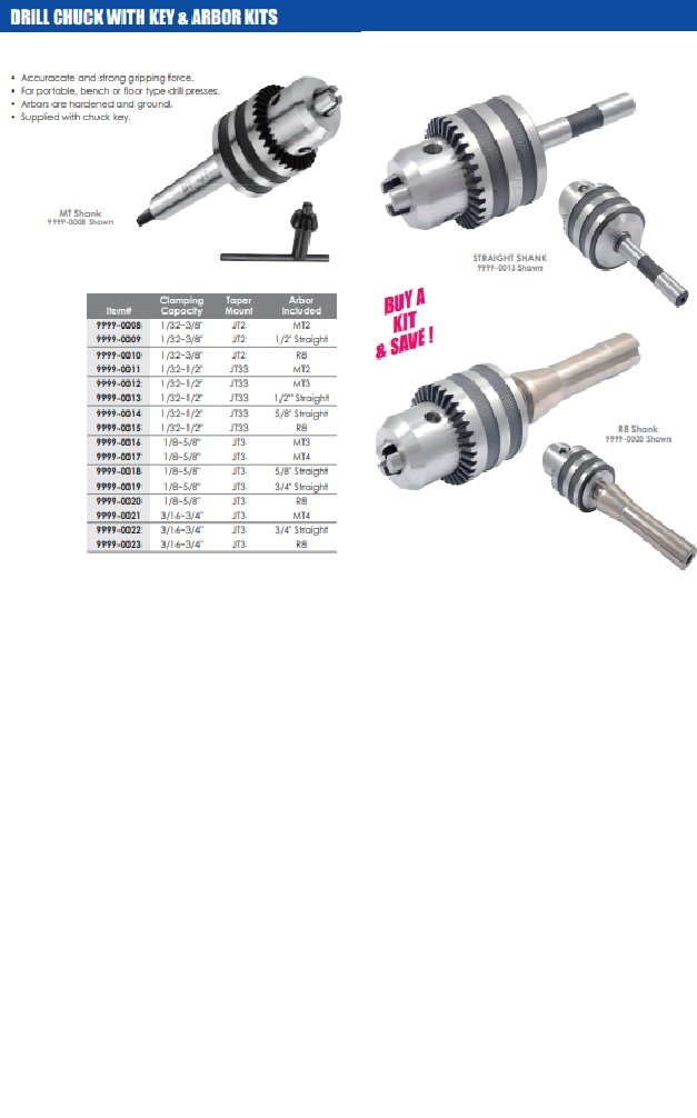 5/8" JT3 DRILL CHUCK WITH 3/4" STRAIGHT SHANK ARBOR (9999-0019) - Image 7