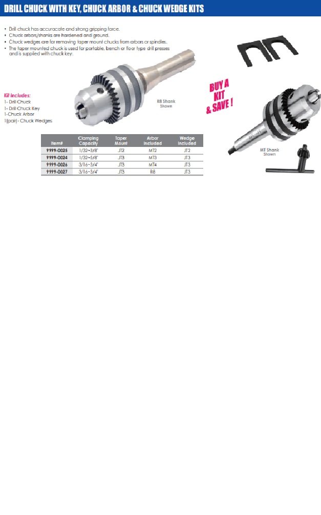 5/8" JT3 DRILL CHUCK WITH KEY,MT3 ARBOR & JT3 CHUCK WEDGES (9999-0024) - Image 4