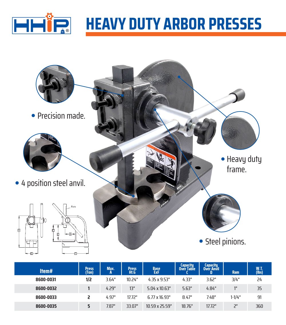 HHIP 1/2 TON HEAVY DUTY ARBOR PRESS MAX HEIGHT 4.33" (8600-0031) - Image 10