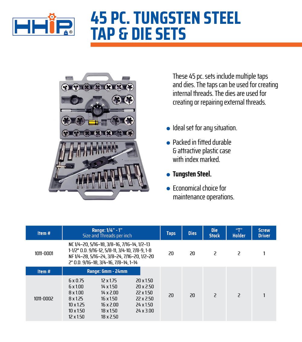 45 PIECE TAP & DIE SET (1/4-1 INCH) - HEAT TREATED ALLOY STEEL. (1011-0001) - Image 8