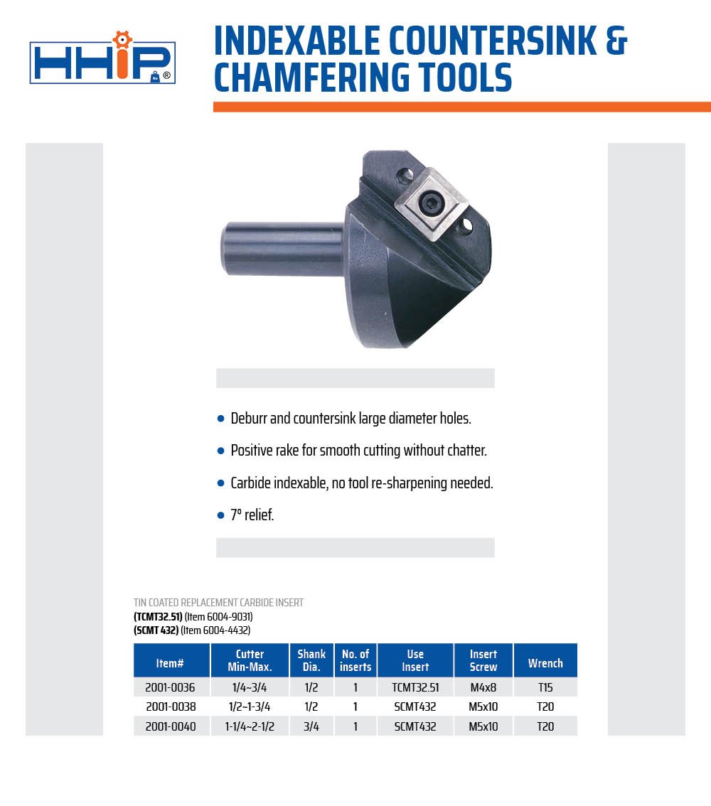 1-1/4~2-1/4" INDEXABLE 82 DEGREE COUNTERSINK & CHAMFER TOOL (2001-0040) - Image 5