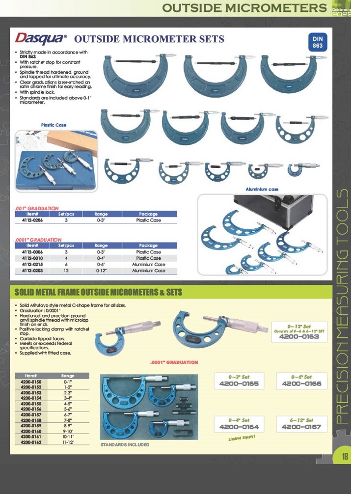DASQUA 3-4 INCH OUTSIDE MICROMETER 0.0001 (4112-0120) - Image 9