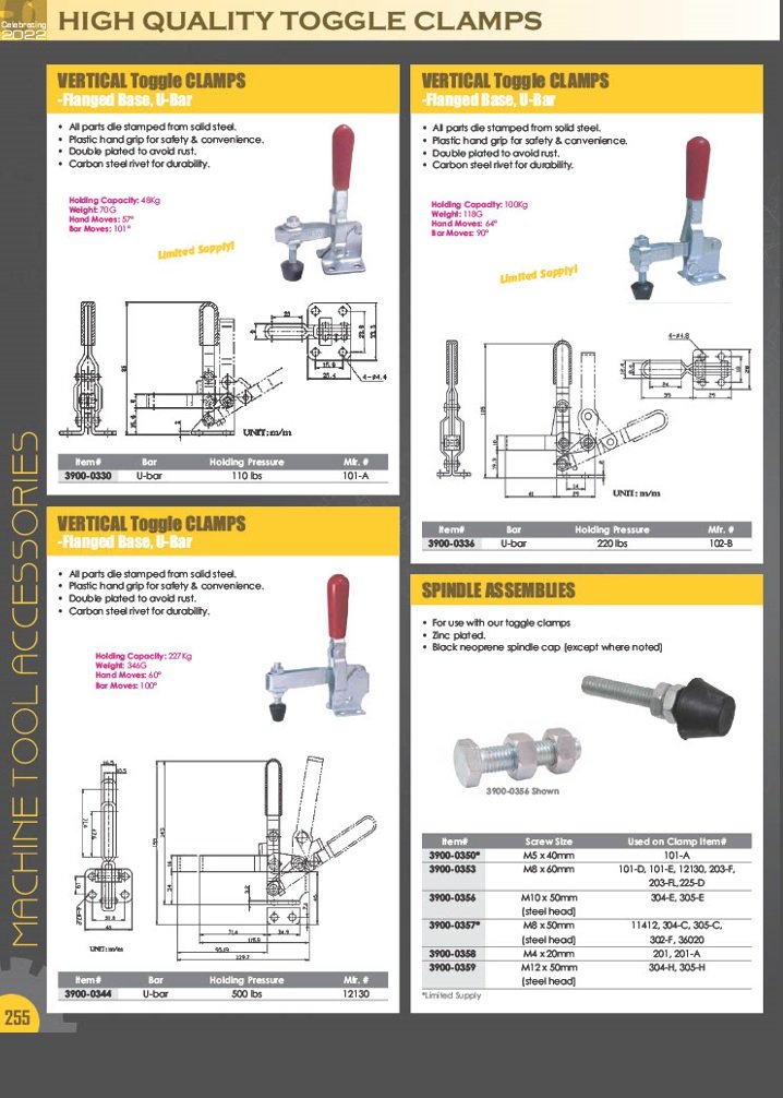 HORIZONTAL LONG U-BAR FLANGED BASE TOGGLE CLAMP 500 LBS CAPACITY (3900-0369) - Image 6