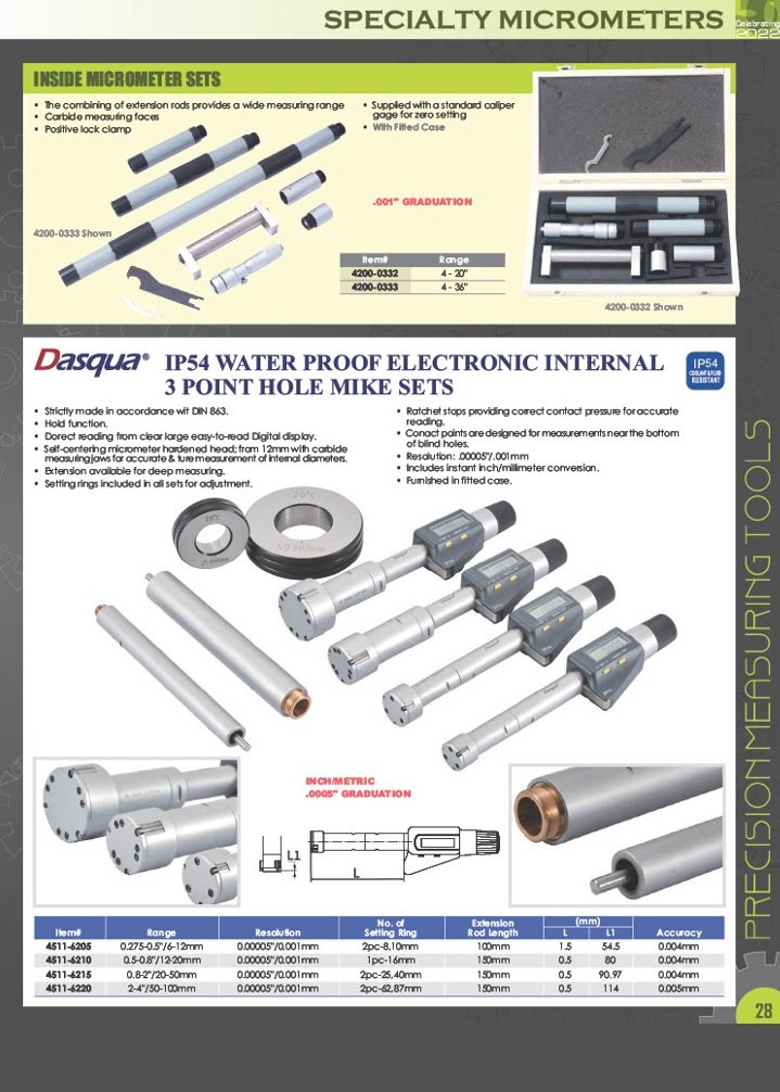 DASQUA 2-12" 0.001" INSIDE TUBE MICROMETER (4312-5109) - Image 9