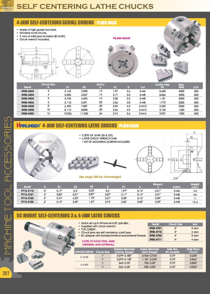 VERTEX 8" 3-JAW FRONT MOUNT LATHE CHUCK 2 SETS OF JAWS (3800-5823) - Image 6