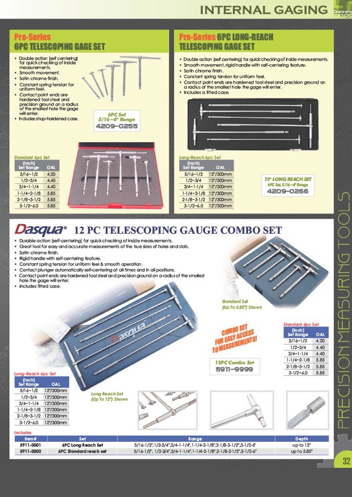 5/16 TO 1-1/4" 3 PIECE 10" TELESCOPING GAGE SET (4200-0260) - Image 4