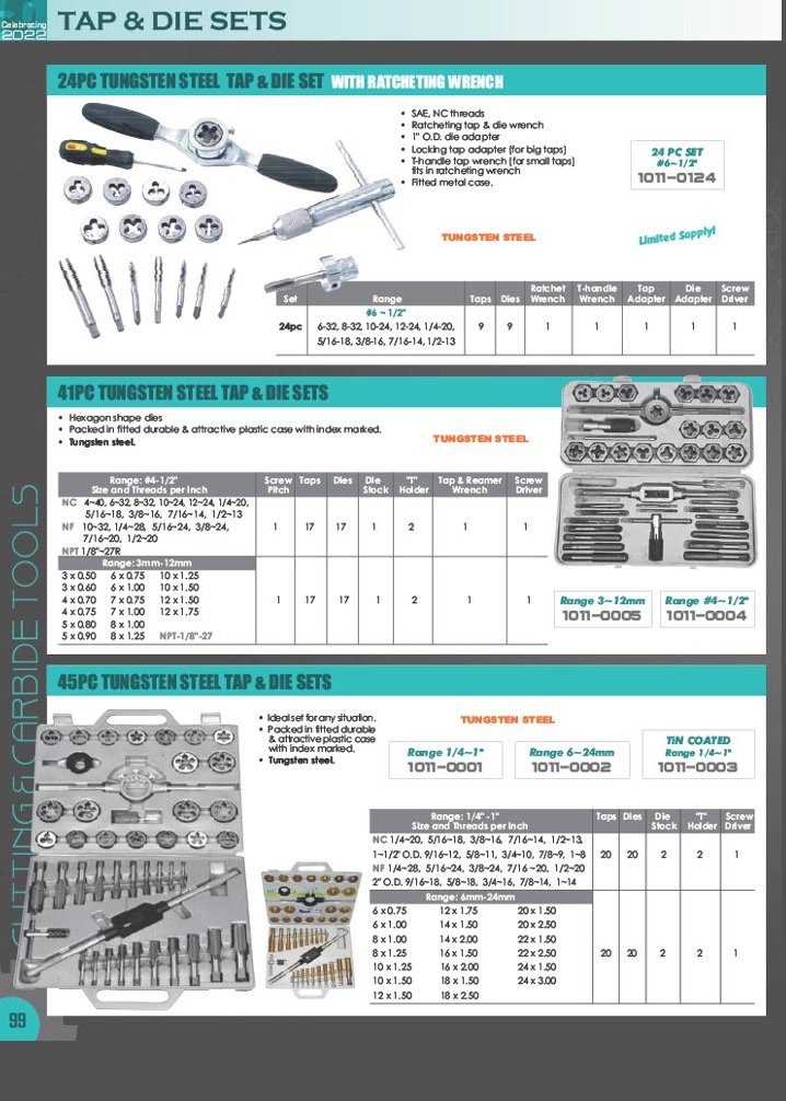 44 PIECE TAP & DIE SET (M2-M18) - HSS-WOOD CASE (1011-0009) - Image 3