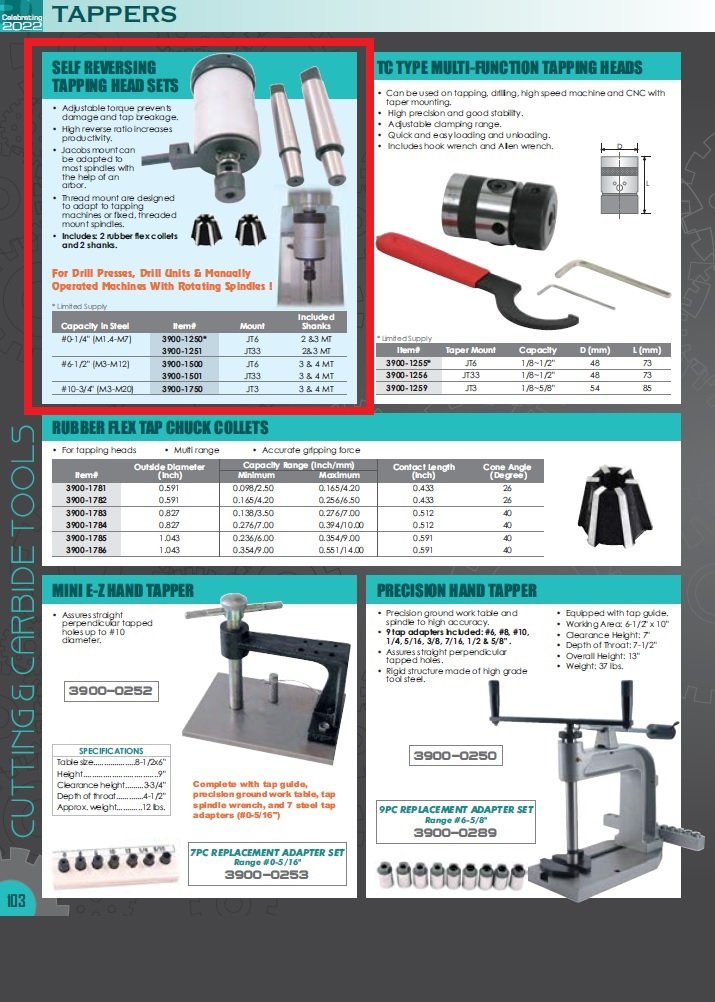 #6-1/2" JT6 SELF REVERSING TAPPING HEAD, 3 & 4 MT SHANKS & 2 COLLETS (3900-1500) - Image 3