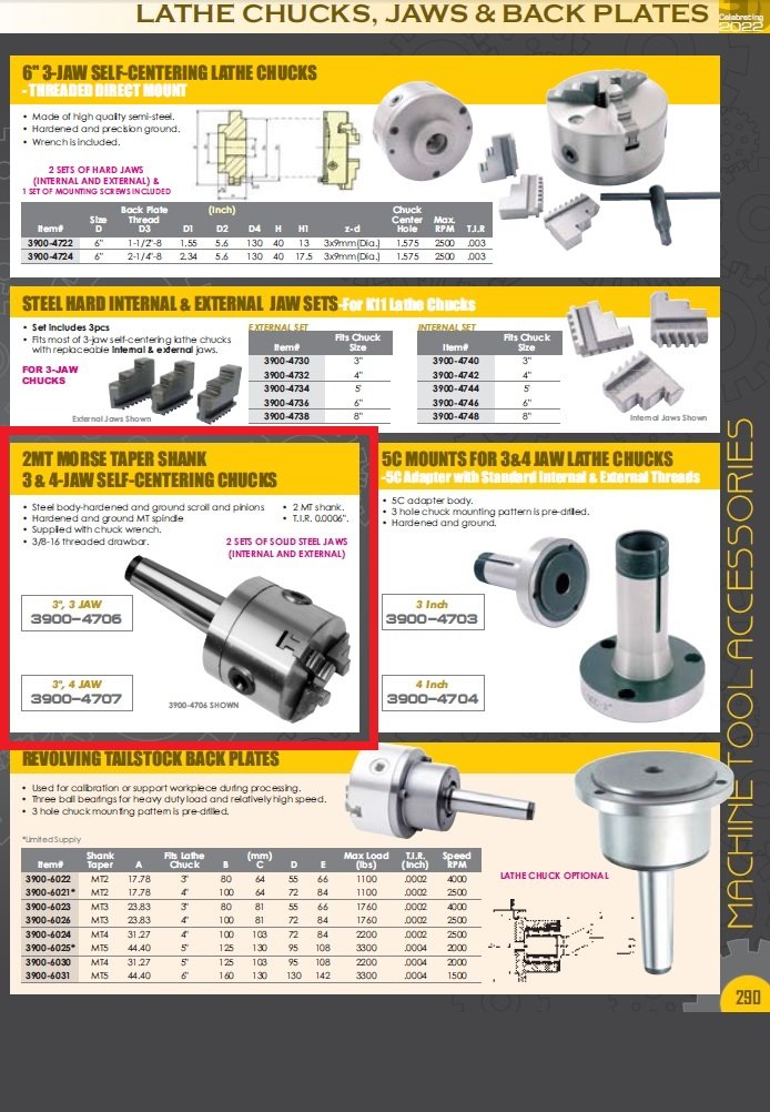 MT2 SHANK 3" 4-JAW SCROLL LATHE CHUCK (3900-4707) - Image 3
