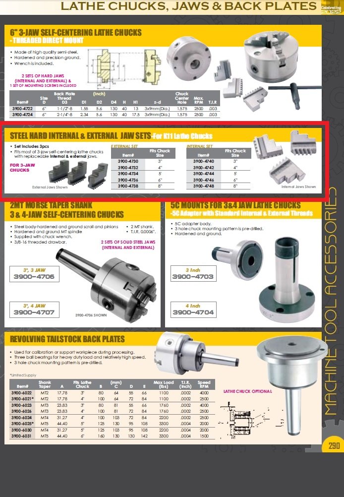 INTERNAL STEEL HARD JAW SET(3 PIECE)-FOR K11 200 CHUCK(8 INCH) (3900-4748) - Image 2