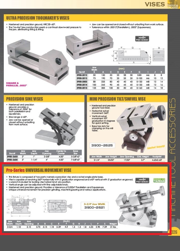 PRO-SERIES 2-3/4" PRECISION UNIVERSAL MOVEMENT VISE MADE IN TAIWAN (3900-2621) - Image 3