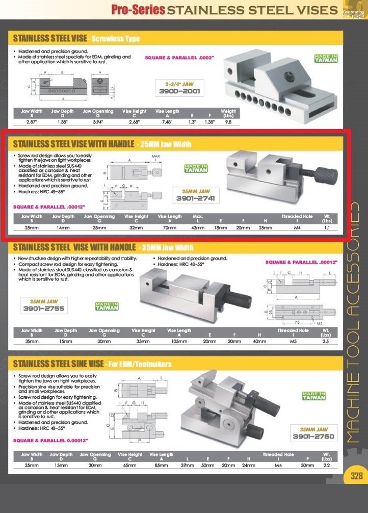 PRO-SERIES 25MM EDM STAINLESS STEEL VISE WITH HANDLE (3901-2741) - Image 3