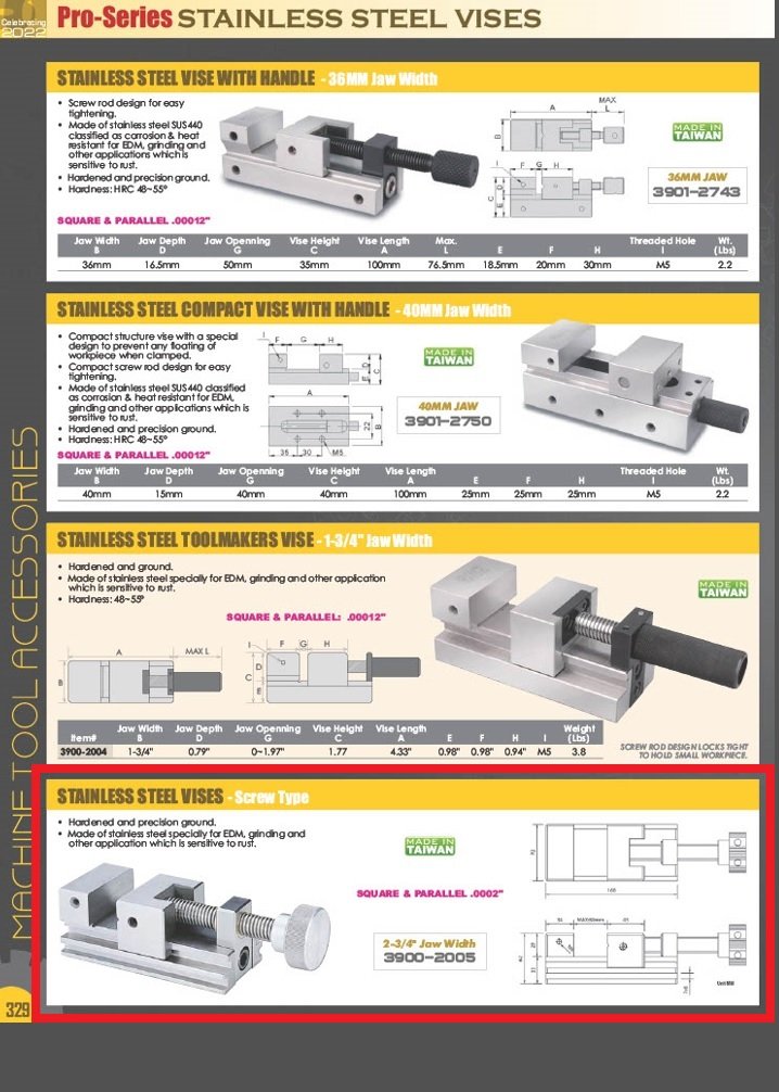 VERTEX 2-3/4" X 6-1/4" SCREW TIGHT STAINLESS STEEL VISE (3900-2005) - Image 3