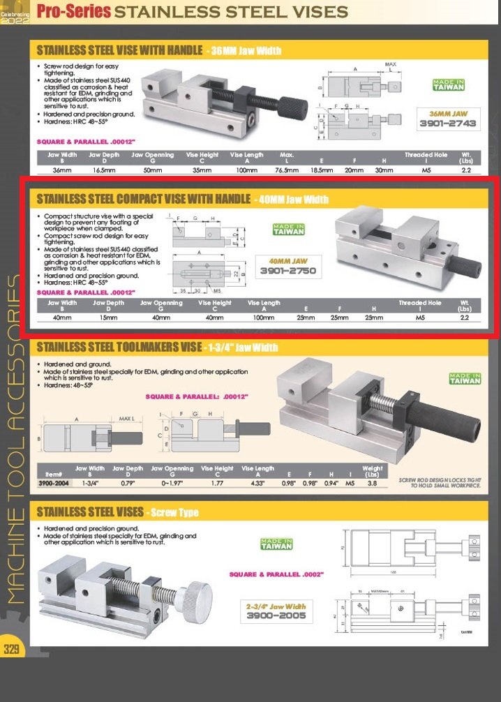 PRO-SERIES 40MM EDM STAINLESS STEEL VISE WITH HANDLE (3901-2750) - Image 3