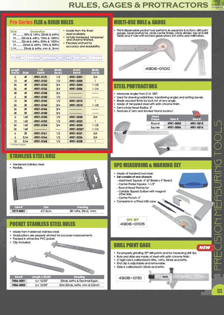 PRO-SERIES 12 X 1 16R RIGID RULE GRADUATION 1/32,1/64,50THS & 100THS(4901-0222) - Image 2