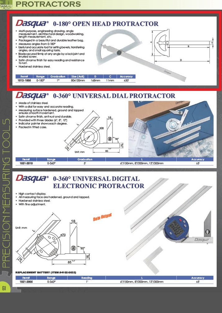 DASQUA 80/120MM OPEN HEAD PROTRACTOR (1012-1005) - Image 2