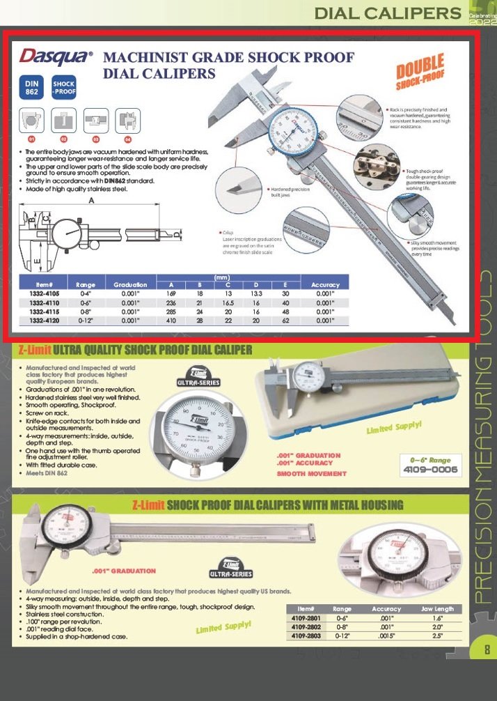 DASQUA 0-4 INCH MACHINIST GRADE DIAL CALIPER (1332-4105) - Image 8