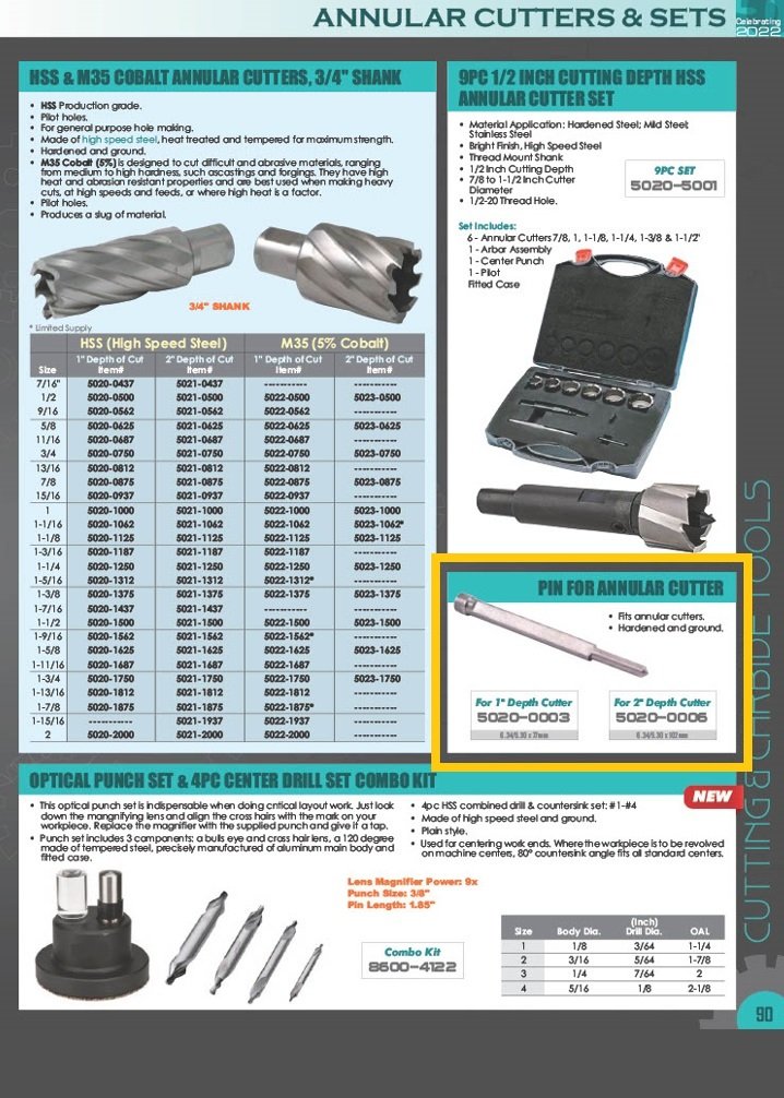 ANNULAR CUTTER CENTER PIN FOR 2" DEPTH OF CUT 6.34/5.3 X 102MM (5020-0006) - Image 2