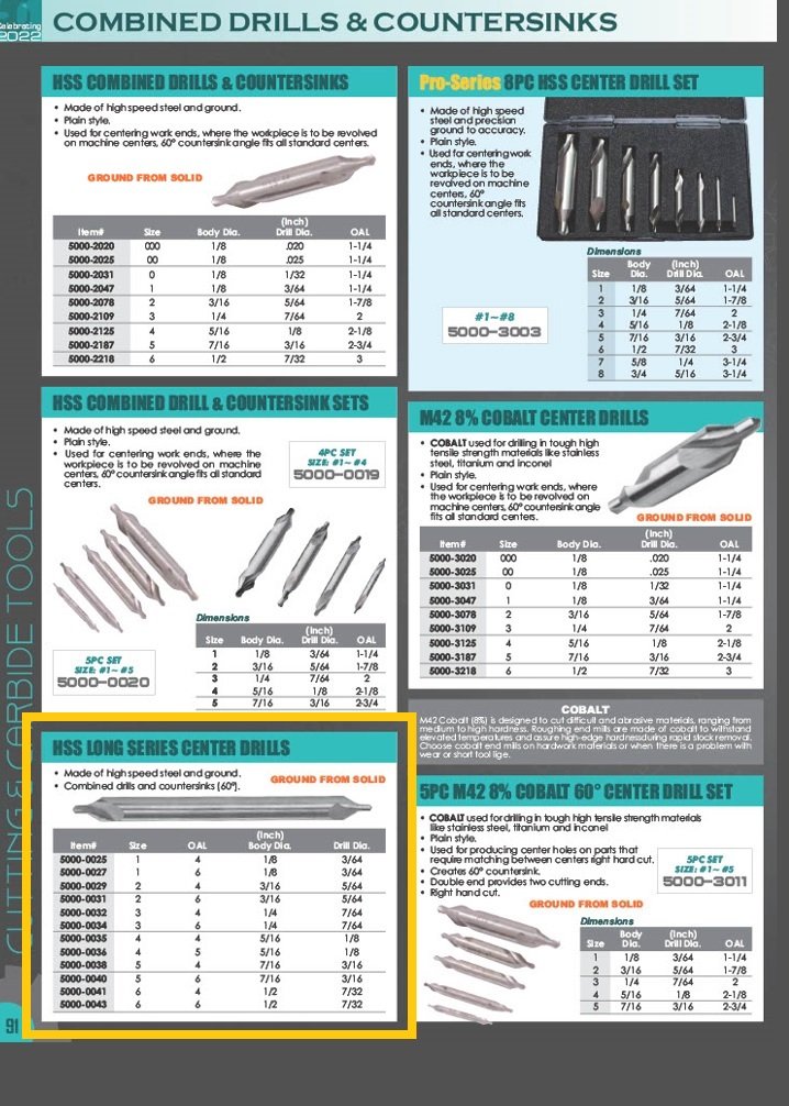 #2 X 6" HIGH SPEED STEEL CENTER DRILL & COUNTERSINK (5000-0031) - Image 2