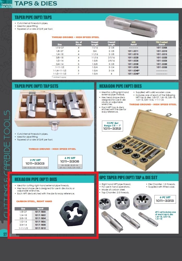1/2-14 HEXAGON PIPE (NPT) DIE (1017-1806) - Image 2