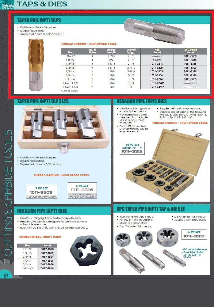 1/2-14 NPT HSS TAPER PIPE TAP (1011-3225) - Image 2