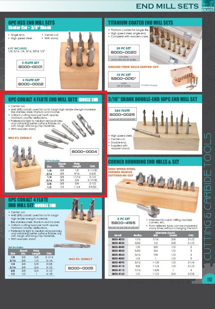 6 PIECE 3/8" M42 8% COBALT 4 FLUTE END MILL SET (8000-0004) - Image 2
